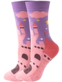 Detail of pink cotton mid-calf socks with fairy tale castle and stars pattern - EU 36-42 / Little Fairy Castle