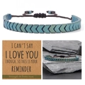 Teal metallic chevron bead bracelet with black adjustable cord and gift card - Black Cord With Card / Cyan Blue