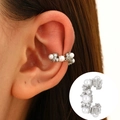 Elegant silver ear cuff with white pearls and sparkling zircons for non-pierced ears - White K - Pearl Embellished Style