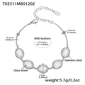 Silver stainless steel bracelet with oval glass stones and adjustable chain - Steel Bracelet - White Glass Stone