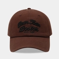 Close-up of black 3D embroidery on dark brown cotton baseball cap showing fabric texture - Adjustable / Coffee