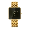 Women's gold square watch with black dial and polished metal link bracelet - Large / Gold Black