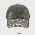 Vintage gewassen grijze honkbalpet met distressed details en gerafelde randen - Grijs