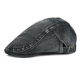 Klassieke donkergrijze gewassen denim platte pet met verstelbare messing gesp voor heren - Verstelbaar / Zwart Denim