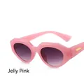 Jelly pink geometric sunglasses with purple gradient lenses and gold temple accents - Jelly Pink