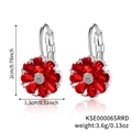 Elegant red flower lever-back earrings with marquise-cut cubic zirconia and silver finish - Platinum Plated Red Zirconia