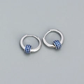 S925 sterling silver hoop earrings with moving round beads encrusted with blue zirconia - 925 Silver / Platinum (Blue Zirconia)