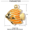 Technical drawing of orange fish pendant with precise size and weight measurements - Gold Orange Striped Fish