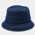 Close-up of durable dark blue denim fabric texture and stitching on sun bucket hat - Dark Blue Denim