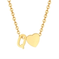 18K gold plated necklace featuring a heart charm and letter Q pendant on a fine chain - Gold - Letter Q