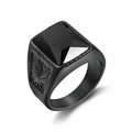 Men's vintage black stainless steel ring with square stone and leaf relief pattern - US 8 / Style 4 Black