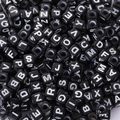 Macro shot of black acrylic cube beads with white printed letters for DIY jewelry making - 6*6mm / 6x6mm Black With White Letters (100pcs)