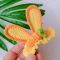 Handmade crochet bunny ear and carrot hair clip for girls with vibrant orange knit texture - Orange Yellow Carrot Rabbit Ears