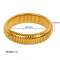 Vintage wide gold cuff bracelet with textured vertical waves and 16mm width - 16mm Wide (60mm Diameter) / Gold