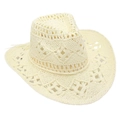 Vue détaillée du tissage ajouré respirant et de la texture paille du chapeau de cowboy - Crème