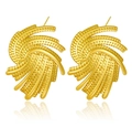 Abstract fan-shaped gold earrings with fine granulated texture in a spiral wave design - Abstract Grainy Spiral