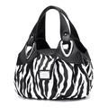 Fashionable zebra print handbag with black handles and silver hardware finish - Black Zebra Pattern