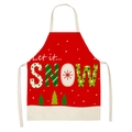 Grembiule natalizio in lino rosso e beige con scritta festiva SNOW e motivi di alberi - 47*38cm (Taglia Bambini) / Neve rossa (WQ01-4)
