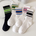 Five pairs of striped athletic mid-calf cotton socks in various vibrant colorways - Unisex (35-44) / Shark Stripes (Mixed)