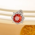 Silver octagonal rose earrings in titanium steel with red central stone and clear crystals - Orange Red (Single)