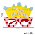 Occhiali di compleanno rosa a pois con corona gialla e scritte Happy Birthday in feltro - Stile Happy Birthday a Pois