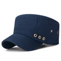 Navy blue cotton cadet cap with side decorative buttons and breathable metal eyelets - Adjustable / Navy Blue