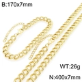 Set di gioielli con catena a maglie dorate composto da collana e bracciale in acciaio - Bracciale / 7mm Oro