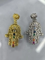 Hamsa hand pendants in gold and silver finish with colorful rainbow zircon stones - Colorful Hamsa Hand Silver YB0137