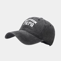 Detail view of the World's Best Papa lettering on a vintage black cotton baseball cap - Black