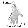 Detailed view of Hamsa Hand turtle pendant with dimensions 24mm by 15mm shown in silver - Pendant / Silver Color Pendant
