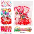 DIY colorful bead set with alphabet beads, fruit clay beads, red beads and elastic cord - Red Series