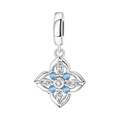 Flower pendant charm with blue and white crystals for DIY bracelets in silver finish - Spinning Blue Flower