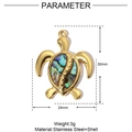 Detailed size parameters of a gold stainless steel turtle pendant with shell inlay - Sea Turtle - Abalone Shell (YE752-2)