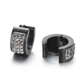 Black stainless steel hoop earrings for women with three rows of clear crystals - Black Tone Gray Zirconia (KE108272-TGD)