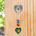 Memorial heart suncatcher with angel wings and rainbow crystal pendant decoration - Angel Wings + Yellow Green Heart 30mm