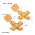 18K gold plated stainless steel cross drop earrings with textured hammered finish - Retro Hammered Cross Earrings