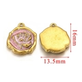 Pink enamel rose charm in gold finish with 16mm size dimensions for DIY jewelry - Irregular Rose / Pink