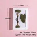 Dark green jade roller and gua sha set in a white gift box with gold metal frame - Horn Scraper + Double Roller + Box