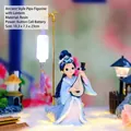 Retro resin maiden figurine playing lute with glowing lantern and golden frame - -37 Playing Music Lamp Figurine
