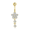 Golden flower navel ring with sparkling diamonds and hanging crystal accents - Gold-Sun Flower