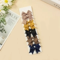 Set of five elegant ribbon bow hair clips for baby girls in assorted colors on card - Pink Yellow Black Brown Blue Mixed (#16)