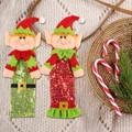 Housses de bouteille elfe de Noël à paillettes rouges et vertes sur fond tricoté - 2pcs Couvre-Poignées d'Elfe