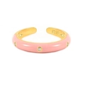 Adjustable gold plated copper ring with pink enamel coating and micro-set zircon stones - Adjustable Open / Pink