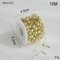 10M golden beaded chain with 8mm and 3mm pearls on spool for Christmas decoration - Gold Fishing Line Round Beads / 10M