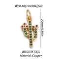 Detail view of a 18K gold-plated cactus pendant with green and pink crystal stones - Cactus Shape (006-06)