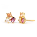Pendientes minimalistas de plata S925 con circonitas redondas de colores vibrantes - Estilo Patchwork Tricolor (LN0402-1)