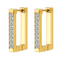 Elegant 18K gold rectangular hoop earrings with pavé white zircon stones for women - Rectangle (Gold)
