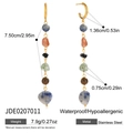 Detailed technical diagram showing 7.5cm stainless steel long drop earrings with natural stones - Natural Color Ore Bead Long Hoop Earrings (JDE0207011)