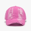 Pink distressed baseball cap with vintage worn-out holes and breathable cotton fabric - One Size(Adjustable) / Rose Red