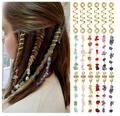 Boho golden hair ring set with colorful natural stone pendants for braided hairstyles - 12pcs Set as Shown